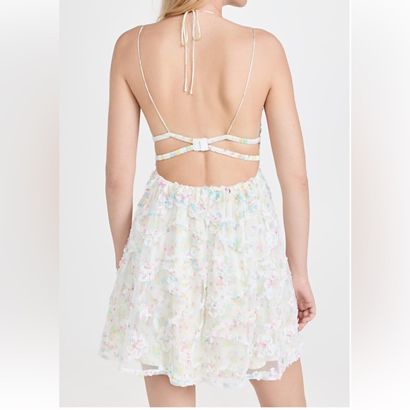 For Love & Lemons NWT Becky Floral Appliqué Mini Dress Strappy Plunging White XL - Picture 4 of 16